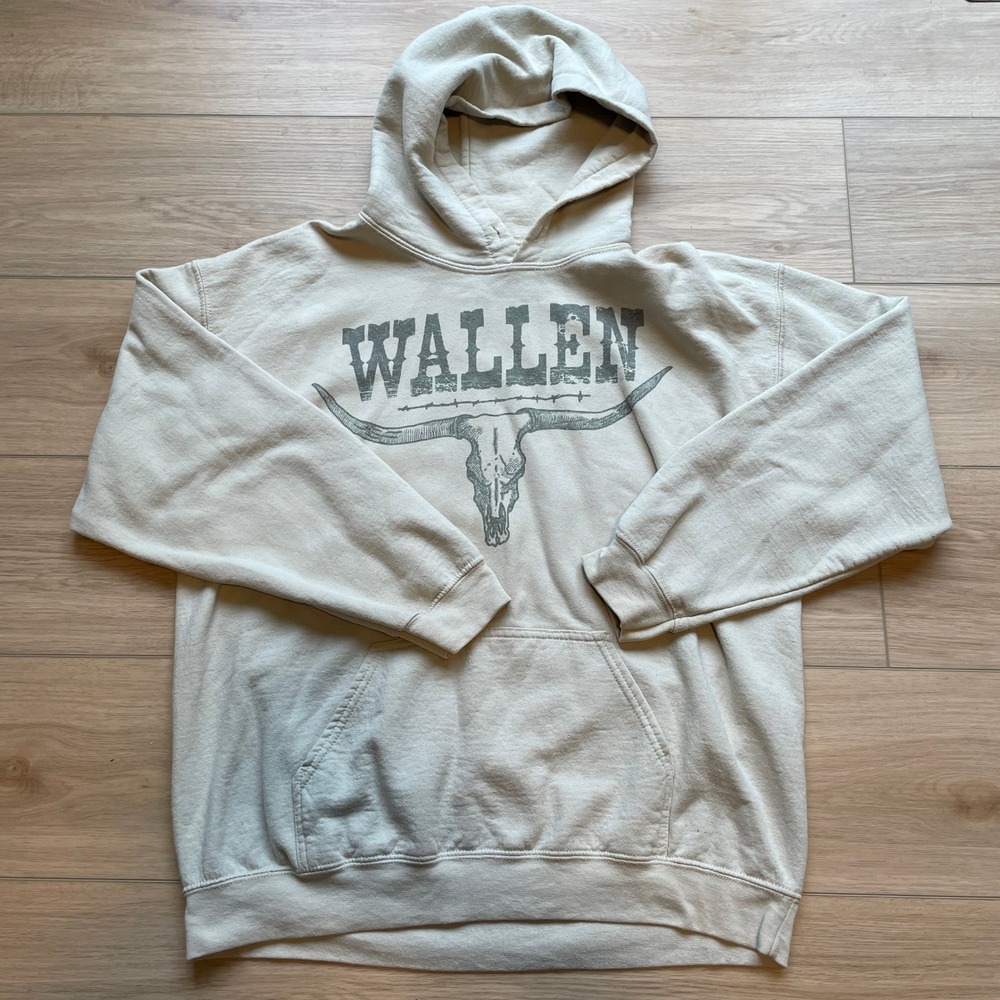 Morgan Wallen Graphic Hoodie Sand Beige Country Music Concert Sweatshirt Large